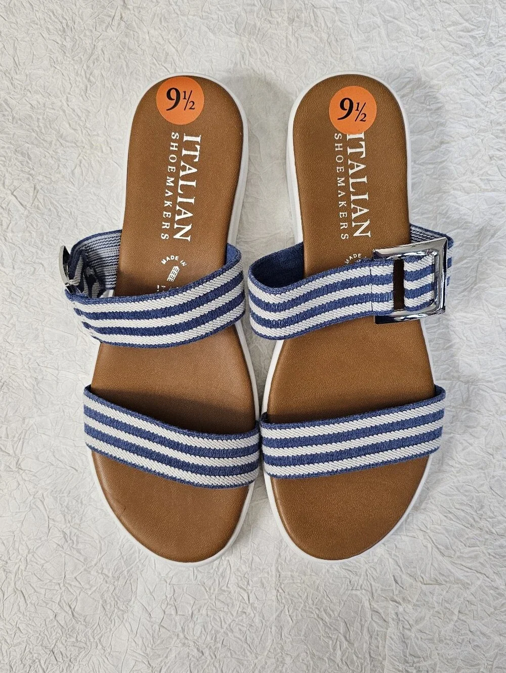 Italian Shoemakers Jaiya nautical blue white wedge sandals slides womens 9.5 NEW